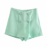 Kukombo Christmas Gift Stylish Chic Green Shorts Suit Women za Fashion Double Breasted Pockets Short Long Texture Blazers Buttons Shorts Suits