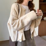 Kukombo Autumn Elegant Warm Sweater Cardigan Fashion Loose Thick V-neck Knitted Sweater Gentle Vintage Winter Clothes Women Tops 16053