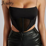 JuSaHy Y2K Summer Sexy Camisole for Women Sleeveless Lace See Through Square Neck Backless Crop Top Party Clubwear Female Tanks