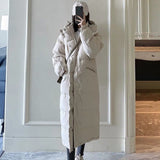 Christmas Gift Winter Women's New Loose Large Size Over The Knee Long Thick Padded Coat Was Thinner Hooded Padded Jacket Woman Parkas
