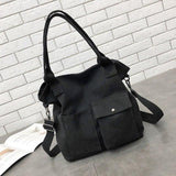 Kukombo  Women Casual Large Capacity Shopping Bags Solid Color Canvas Retro Ladies Portable Eco Tote Bags