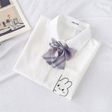Kukombo Summer Cute Rabbit Women Blouses Shirt Short Sleeve White Tops With Tie Bow Japanese Korean JK Style Female Shirts Lapel Blouses