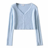 Kukombo Women Sweater Cardigan Korean Long Sleeve Crop Top Green Cardigans Vintage Knitted Sweaters Korean Crop Sweater White Ladies Top