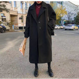 Kukombo Woman Long Coat Fashion Korean Preppy Style Retro Versatile Windbreaker Casual Warm Woolen Coat Oversize 2022 Spring Women Coat
