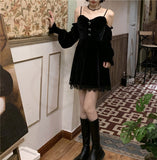 Graduation Gift Big Sale Gothic Black Velvet Dress Evening Party Long Sleeve Y2k Mini Dress Women Vintage Elegant One Piece Dress Korean 2023 Autumn
