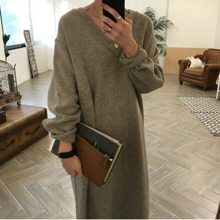 Christmas Gift New Vintage Warm Autumn Sweater Women Dress Winter Long Sweater Knitted Dresses loose Maxi Oversize Lady Dresses Robe Vestidos