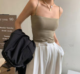 Kukombo Camisole Women Sleeveless Spaghetti Strap Sexy Elastic Fashion All-Match Simple Solid Korean Style Skinny Girls Streetwear Club