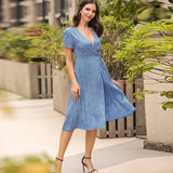 Christmas Gift Women's Summer Dress 2021 New Girl V-neck A-line Short Sleeve Chiffon Long Floral Party Beach Red Dress Femme Robe Clothing