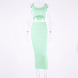Kukombo women ribbed knit two piece set long skirt crop tank top sexy elegant festival matching co ord clothes party summer outfits