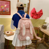Graduation Gift Big Sale Cute Rabbit Young Girl School Backpack Female Large Capacity Kawaii Back Pack Mochila Pink Women Bagpack Nylon Cartoon Schoolbag