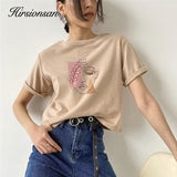 Christmas Gift Hirsionsan Aesthetic Graphic Cotton T Shirts Women Summer Simple Line Print Loose Tees Vintage Short Sleeve Casual Female Tops