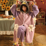 Christmas Gift Women's Pajamas Thick Warm Sleepwear Coral Fleece Robe Autumn and Winter Plush Plus Size Loose Home Clothes Nightgowns for Women