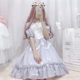 Kukombo Hstar Cute Women's Lolita OP Dress Flouncing Trim Japanese Harajuku Long Sleeves Victorian Dress Vestidos Gothic Lolita Cosplay