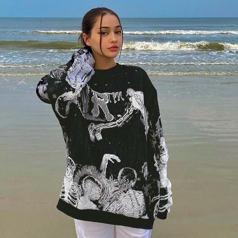 Thanksgiving Gift Dourbesty Gothic Style Sweatshirts Women Y2k E Girl Graphic Oversized Long Sleeve Pullover 90S Hip Hop Tunic Tops Streetwear