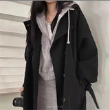 Christmas Gift Woman Windbreaker Coat Black Retro British Style Spring Medium Long Korean Preppy Style 2021 Fashion Loose Women Oversize Coat