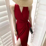Kukombo Women's Summer Halter Elegant Sexy Midi White Dress Sleeveless Casual Beach Bodycon Black Vestidos Femme Fashion Party Clothes