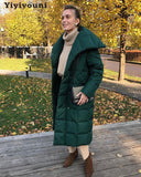 Christmas Gift Yiyiyouni Thickening X-Long Cotton-Padded Winter Jacket Women Covered Button Oversized Parkas Female Khaki Warm Snow Windbreaker