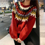 Christmas Gift Christmas Jacquard Pullovers Ladies Round neck Sweater Women Autumn Winter Long Sleeve Loose Knitted Warm Thick Jumpers