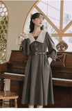 Kukombo Preppy Style Dress Women Spring 2022 French Double Collar Fashion Sweet Long Sleeved Elegant Dress Vestidos Autumn With Belt