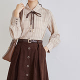 Kukombo Vintage Mori Girl Plaid Shirts Women Literary Elegant Long Sleeved Button Up Shirt Female 2022 New Spring Autumn Plus Size