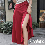 Kukombo Christmas Gift Skirts Women Tender Charm Daily Pure Chiffon Ulzzang Side-slit College Elegant Simple Clothing Summer Leisure Artistic Lace-Up