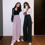 Kukombo 2022 Spring New Pants For Women High Waist Wide Leg Pants Female Loose Casual Purple Floor Length Zipper Trousers Street Wear