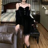 Graduation Gift Big Sale Gothic Black Velvet Dress Evening Party Long Sleeve Y2k Mini Dress Women Vintage Elegant One Piece Dress Korean 2023 Autumn