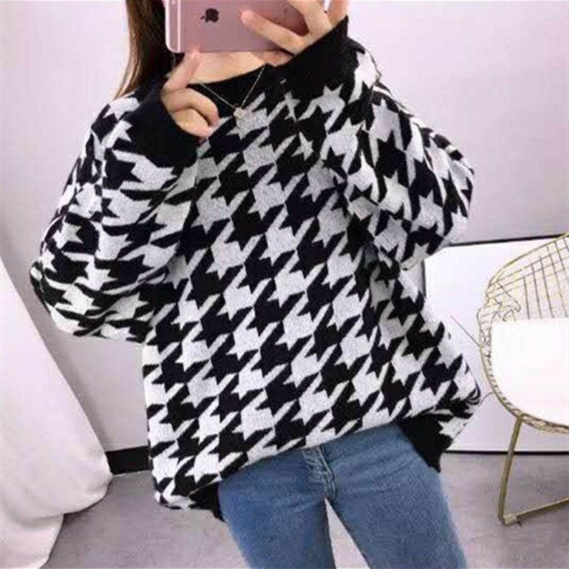 Christmas Gift Hirsionsan Houndstooth Knitted Cashmere Sweaters Women 2021 New Winter Loose Ladies Pullovers Warm Casual Knitwear Jumper