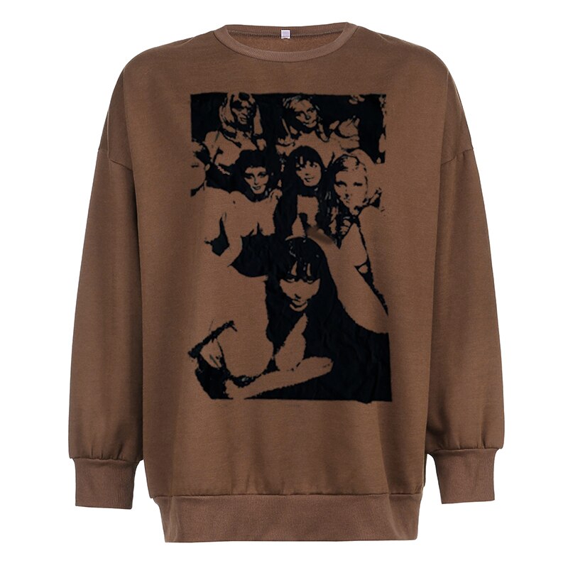 Thanksgiving Gift Dourbesty Y2K Portrait Print Sweatshirts Oversized Women Autumn Coat Female 90S Vintage E-Harajuku Grunge Clothes New