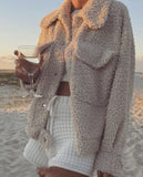 Kukombo Winter New Fur Blend Coat Women Laple Loose Pocket Long Sleeve Warm Trick Fashion Coats Female