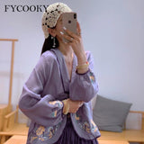 Kukombo Ramie Embroidered Shirts Open Stitch Women Chinese Style Disc Button Top 2022 Spring Summer Loose  Long Sleeve Blouses Female