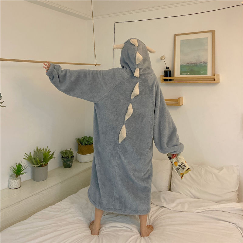 Christmas Gift Pajamas cute cartoon dinosaur coral velvet pajama autumn and winter thickened and padded long fashion home wear two sets nightgo