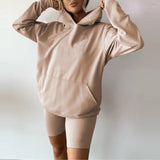 Christmas Gift Long Sleeve Suit Sets Women Sweatshirt Hoodie And Biker Shorts 2 Piece Set Fashion Solid Autumn Co Ord Sweat Suits