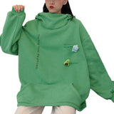 Kukombo Cartoon Lover's Cute Long Sleeve Sweatshirt Loose Printing Tops Casual High Collar Pocket Frog Head Warm Hoodie Pullover