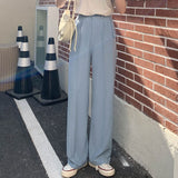 Kukombo Spring New Tailored Trousers Women High-Waist Solid Zip Pants Female Straight Casual Floor-Length Pants