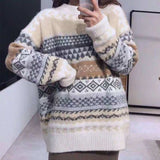 Kukombo Vintage Sweaters Women Pullover Winter Striped Jumpers Korean Style Loose Sweater Knitwear Casual Loose Pullover Pull New