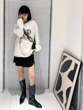 Kukombo Women Crew Neck Raglan Sleeved Sweatshirt With Contrast Trimming In Beige Vintage Frint Front Sweatshirt