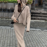 Christmas Gift Knit Sweater Suit Women Casual 2 Piece Dress Set Office Lady Korean Fashion Hoodies Cardigan Tracksuits 2021 Winter Outwear