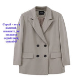 Kukombo Womens Long Blazer Double Breasted Suit Jacket Loose Oversize Coat Solid Color Formal Blazer