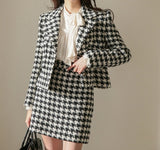 Kukombo Christmas Gift New Autumn Winter Women's Set 2 Pieces Matching Short Skirt Woolen Plaid Checkered Vintage Elegant Suit WS5168