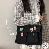 Kukombo Waterproof Canvas Messenger Bag Women Large Capacity Crossbody Bags Outdoor School Student Book Computer Laptop Shoulder Bag
