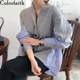 Kukombo 2022 Spring Women's Sweaters Patchwork Srtiped Knitting V-Neck Stylish Knitted Button Cardigans Loose Tops SWC1816