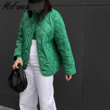Christmas Gift Msfancy Green Quilted Coats Women 2021 Harajuru O-neck Single Breasted Jacket Fall Female Casual Bomber Jacket