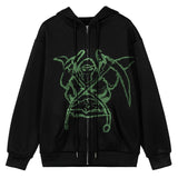 Thanksgiving Gift Dourbesty Women's Sweatshirts Portrait Print Long Hoodies With Zipper Pockets For Spring Fall Coat  Y2K E-Girl Gothic Streetwear