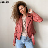 Christmas Gift New 2021 Autumn Sashes Pu Faux Leather Jacket Women Zipper Slim Short Biker Jackets Coat Female Outwear Tops casacos feminino