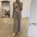 Christmas Gift BGTEEVER Autumn Winter Thicken Knitted 2 Pieces Set Women Turtleneck Pullover Sweater & Wide Leg Pants 2021 Sweater Set Female