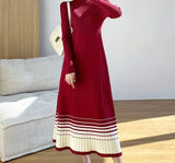Kukombo Autumn Winter Half Turtleneck Women Dress Long Sleeve A-line Female Sweater Dress Ladies Knitting Vestidos