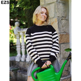 Christmas Gift Cashmere thick stirped oversize Sweater Pullovers Women Casual o-neck lantern Sleeve Sweater puff sleeve big size sweater