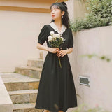 Kukombo French Elegant Dress Women Summer Simple Generous Solid Color Vestido 2022 New Petal Lapel Sweet Cute Bow Tie Kawaii Dresses