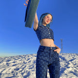 Kukombo plaid checkerboard women 2 piece set short sleeve crop top flare pants bell patchwork streetwear fashion 2022 summer